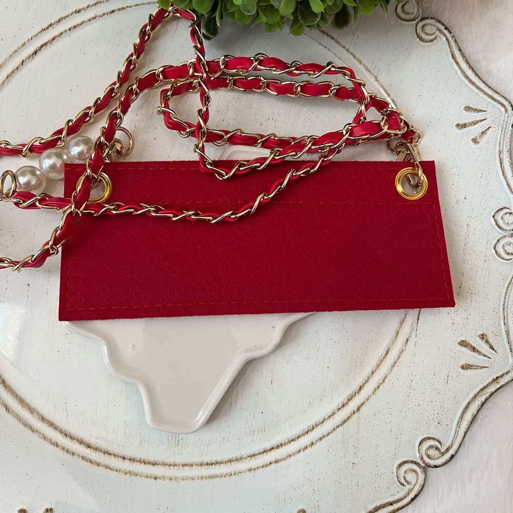 red & gold tone crossbody replacement Chain Strap and felt inset NWOT